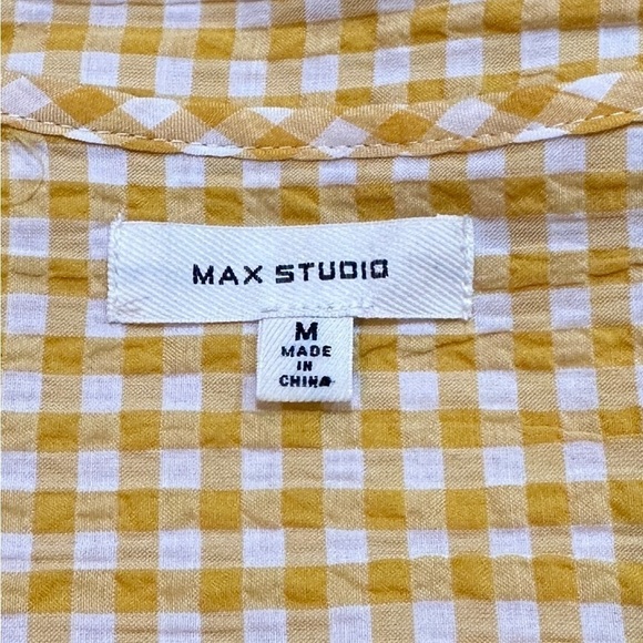 MAX STUDIO, YELLOW/WHITE, GINGHAM, SEERSUCKER TOP. WRAP WITH SASH TIE. SIZE M - Picture 6 of 8